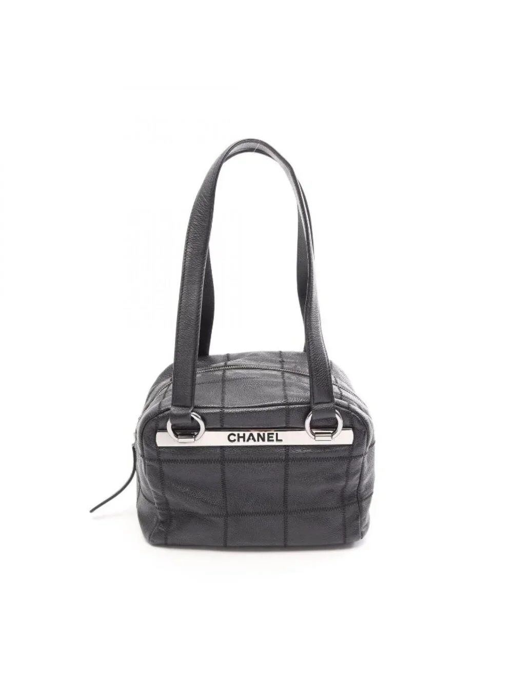 Chanel Tote Bag Choco Bar Black Caviar Leather Mini Bost